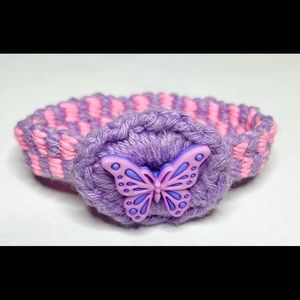 Handmade Kumihimo Bracelet Pink And Purple Cotton Cord Butterfly Button Closure